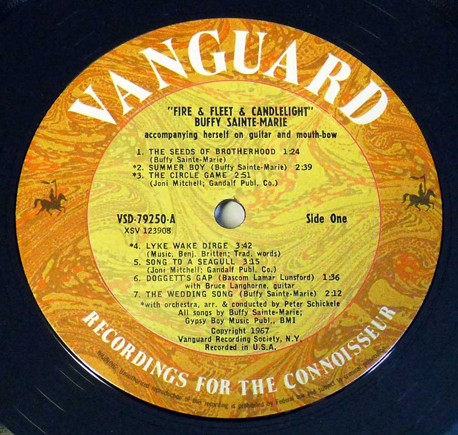 Close up of record's label BUFFY SAINTE-MARIE - Fire & Fleet & Candlelight Side One