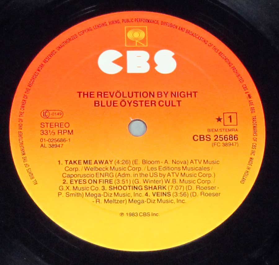 "The Revolution By Night " Record Label Details: Orange to Yellow CBS 25686 © Copyright ℗ Sound Copyright 