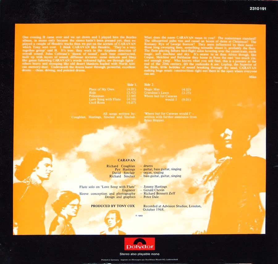 Photo of album back cover CARAVAN - S/T Self-Titled 12" LP Vinyl Album