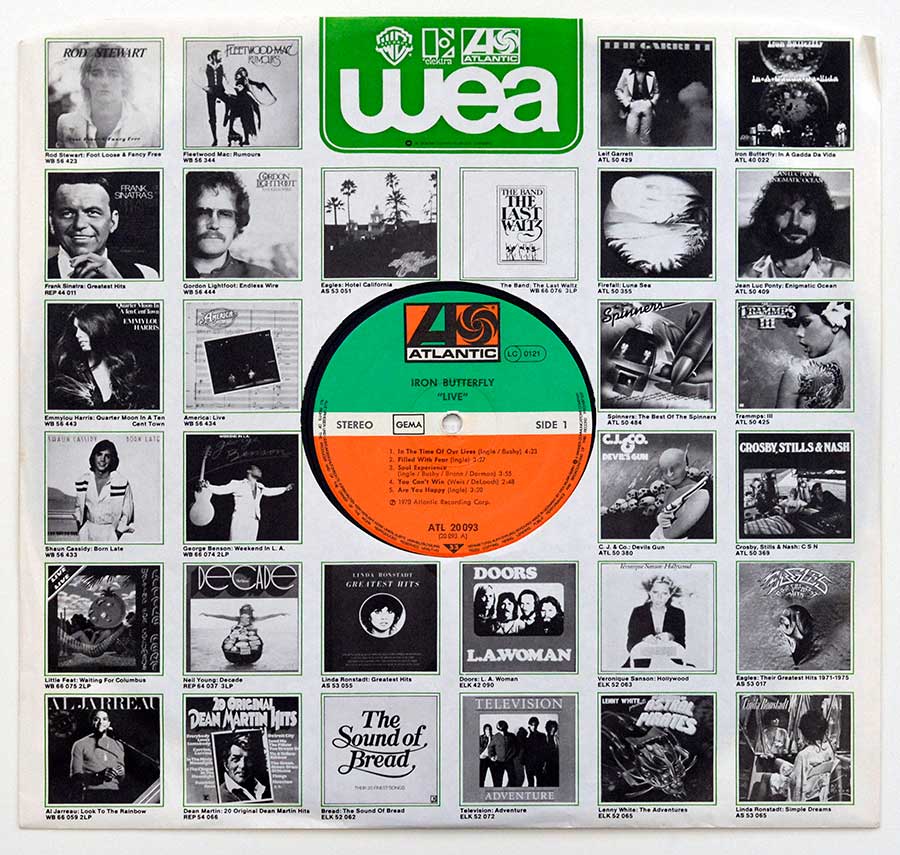 Photo of the WEA Company inner sleeve IRON BUTTERFLY - Live (Rock Classics) 