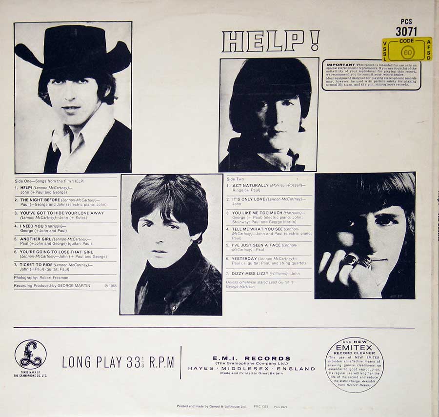 Photo of album back cover BEATLES - Help! 