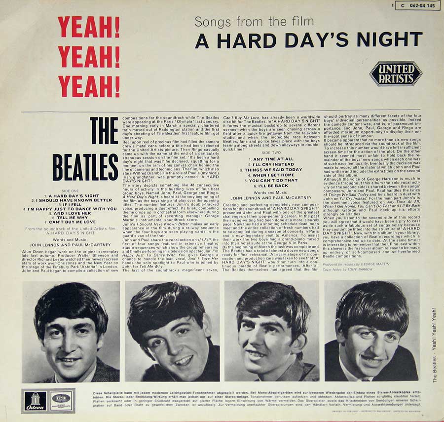 Photo of album back cover BEATLES - Yeah Yeah Yeah 