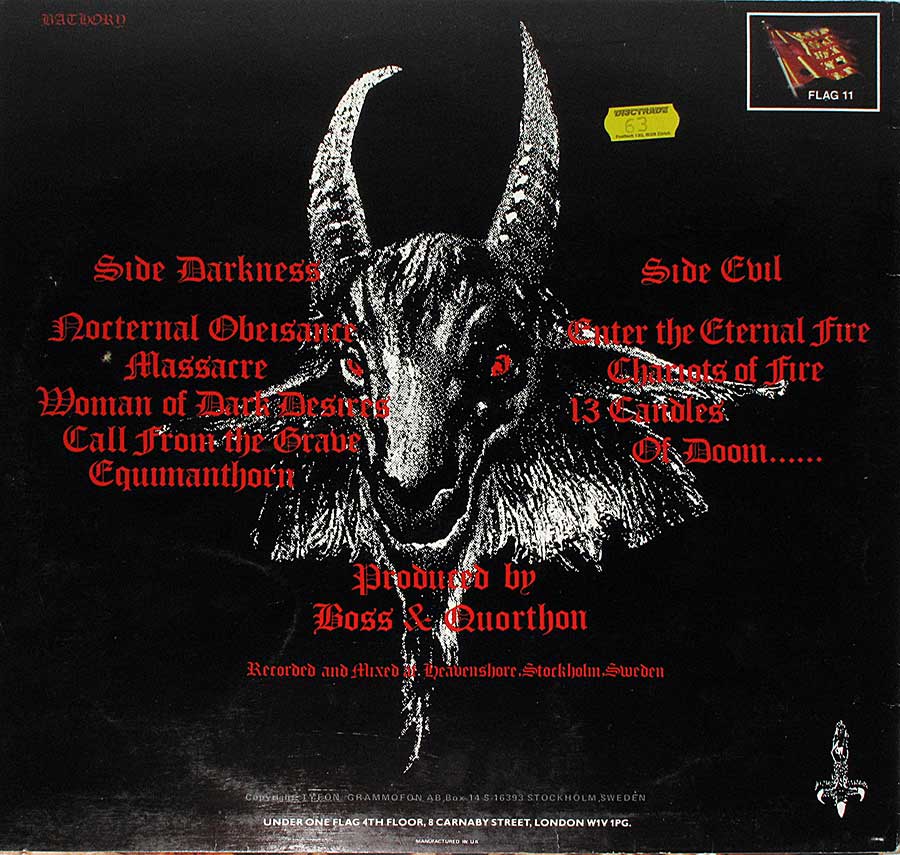 Back Cover  Photo of "BATHORY - Under the Sign of the Black Mark" Album