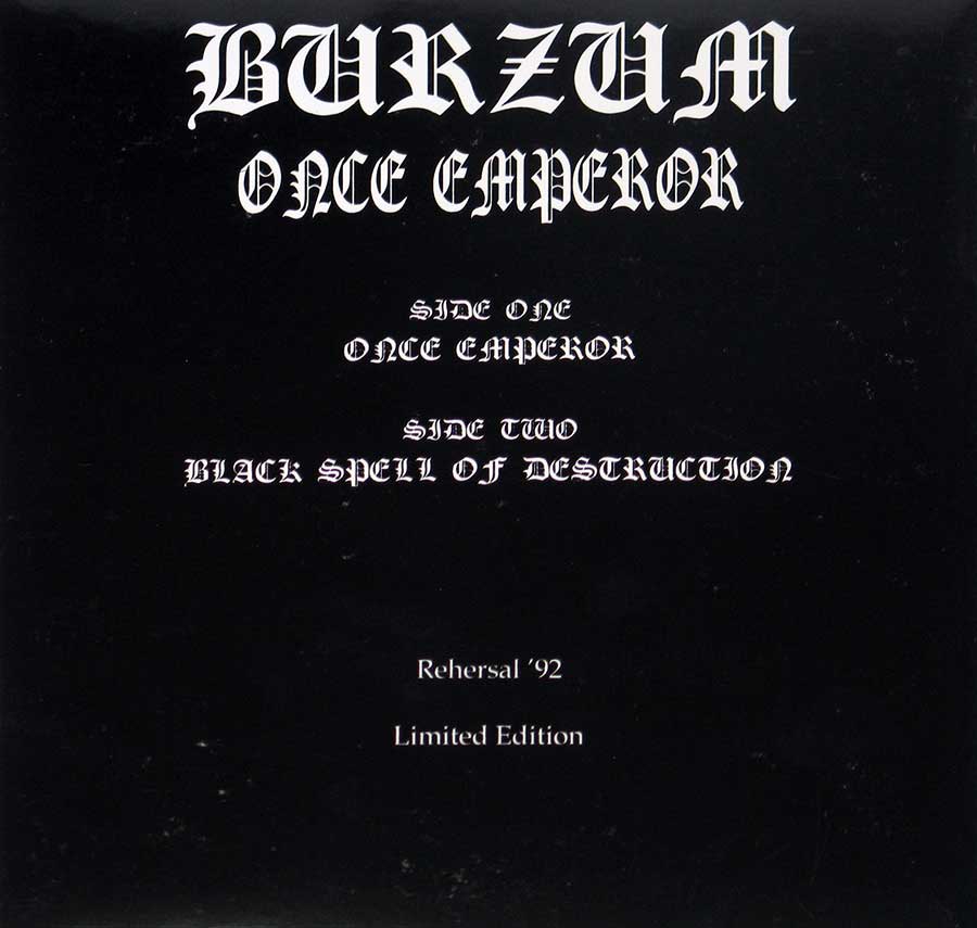 BURZUM - Once Emperor 12" Vinyl LP Album 
 back cover
