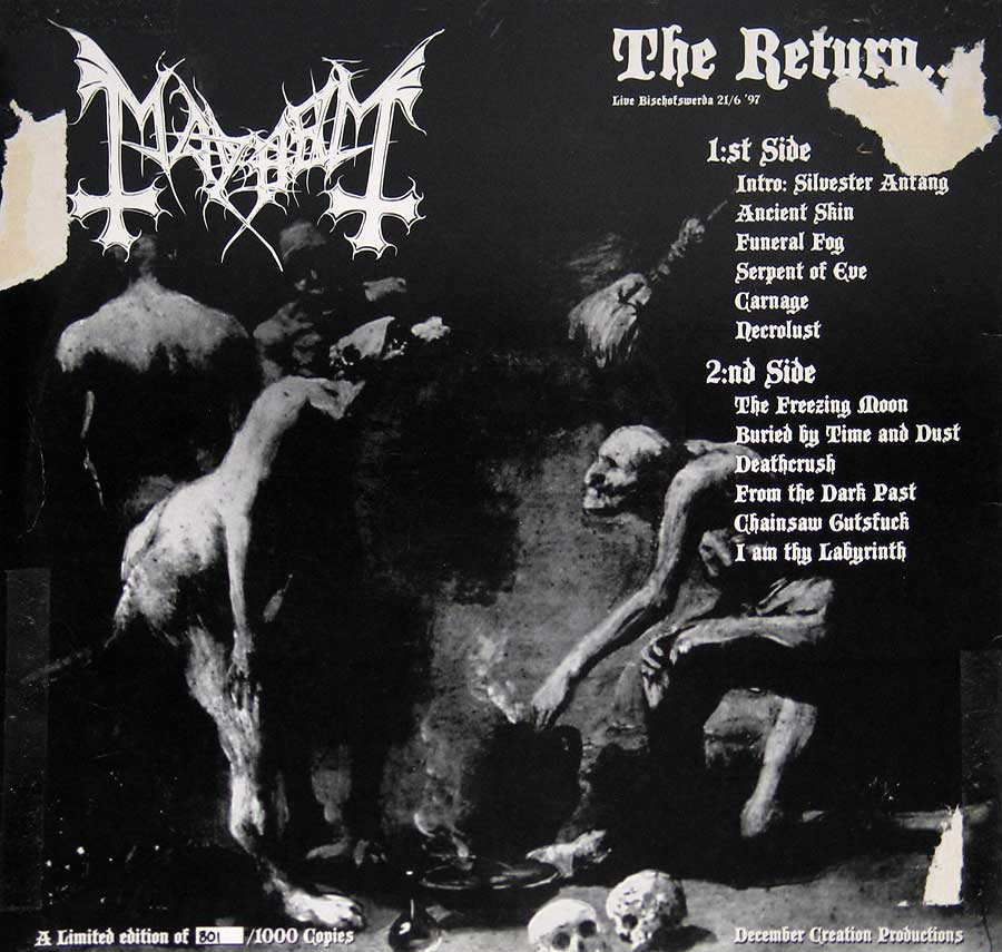 MAYHEM - Live The Return Bischofswerda 1997 Limited Edition 1000 12" Vinyl LP Album back cover