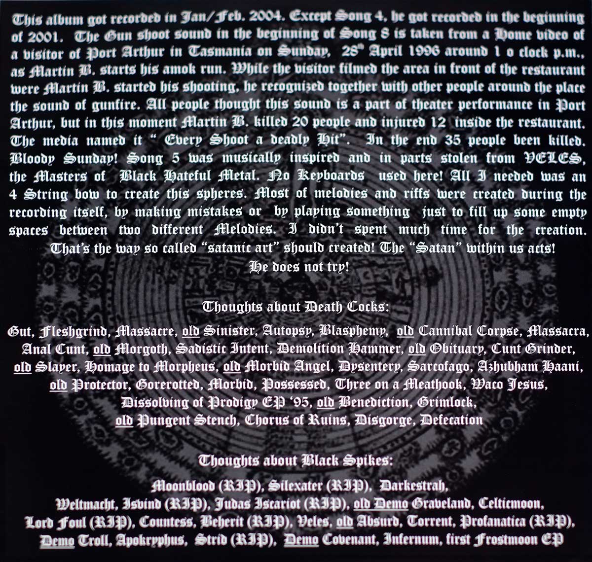 Photo of "NARGAROTH - Prosatanica Shooting Angels" Album's Inner Sleeve  