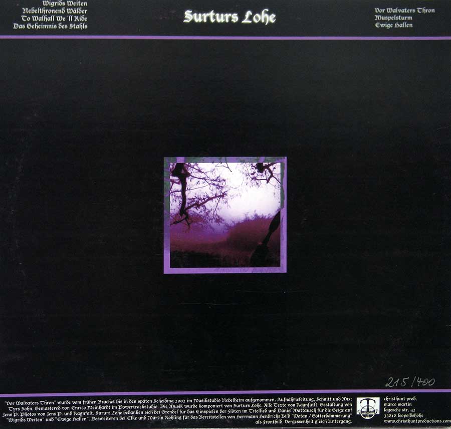 SURTURS LOHE - Vor Walvaters Thron Limited Edition handnumbered 12" Vinyl LP Album back cover