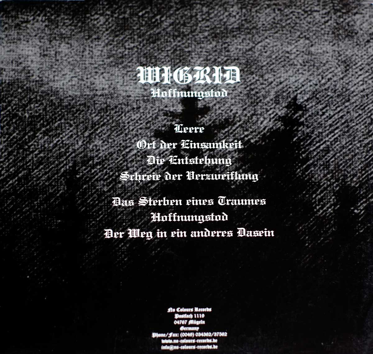 Album Back Cover  Photo of "WIGRID - Hoffnungstod"