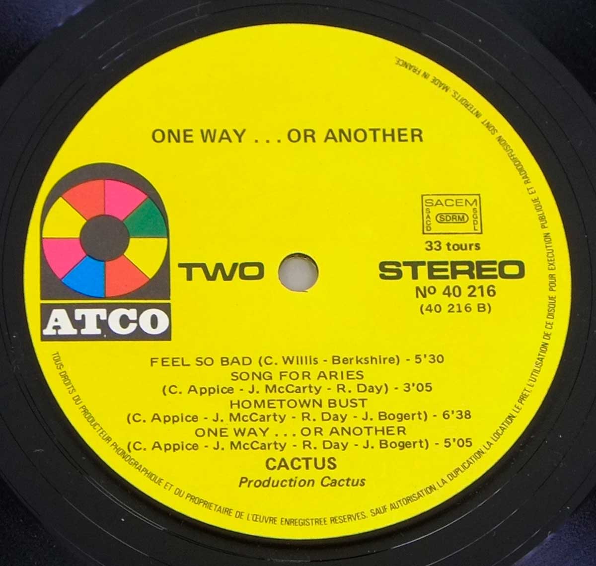 Close up Photo of Cactus One Way Or Another Record Label