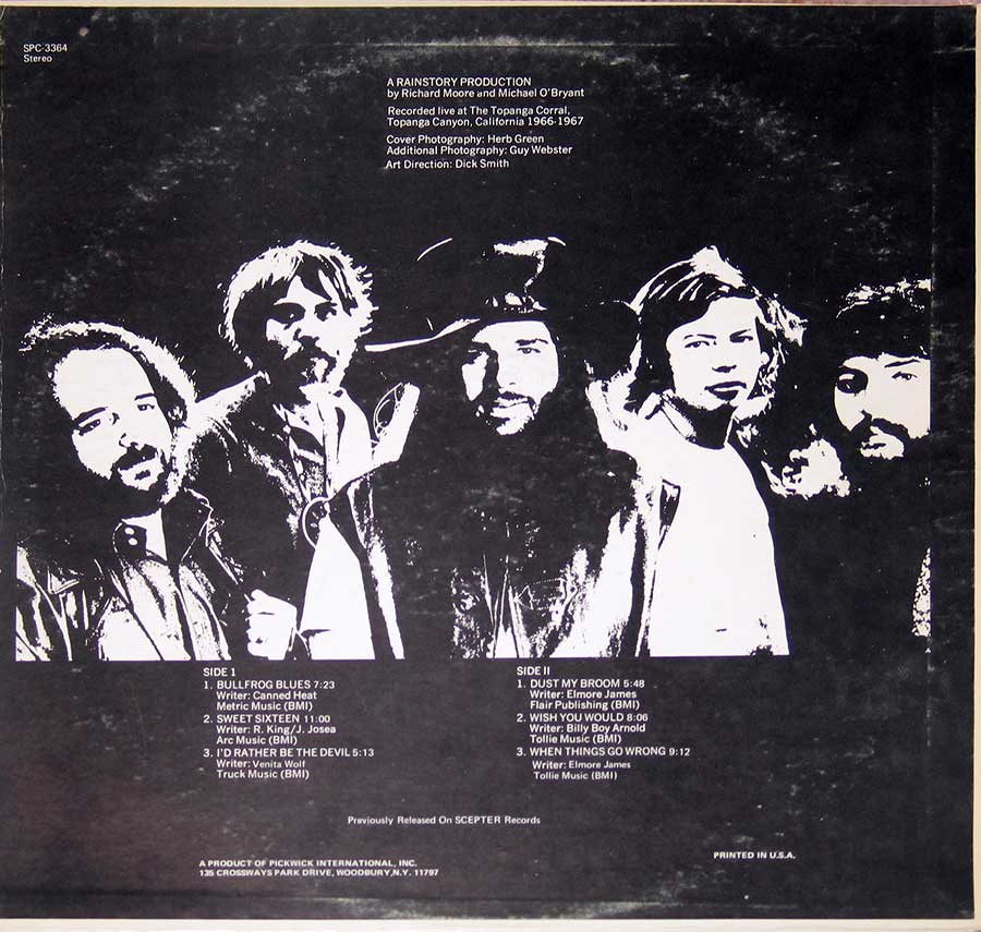 Photo of album back cover CANNED HEAT - Live at Topanga Corral 12" Vinyl LP Album