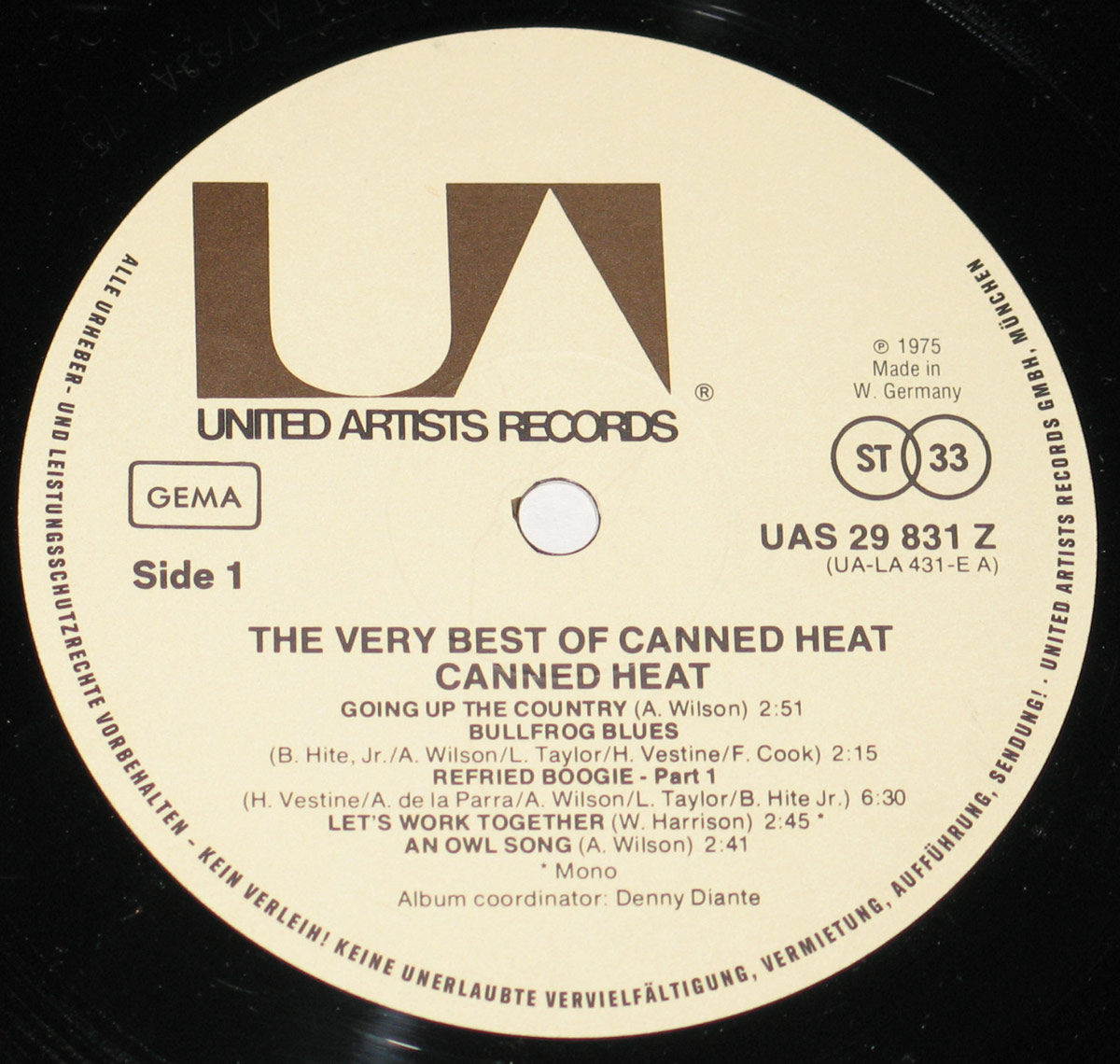 "The Very Best of Canned Heat" Record Label Details: United Artists Records UAS 29 831 