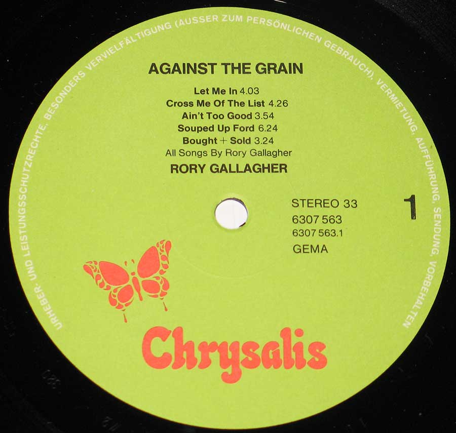 RORY GALLAGHER - Against the Grain 12" Vinyl LP Album enlarged record label