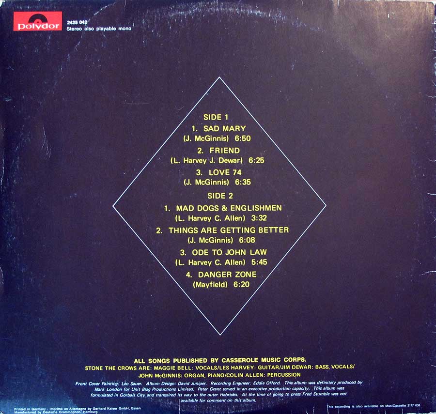 Photo of album back cover STONE THE CROWS - Ode to John Law / Gatefold