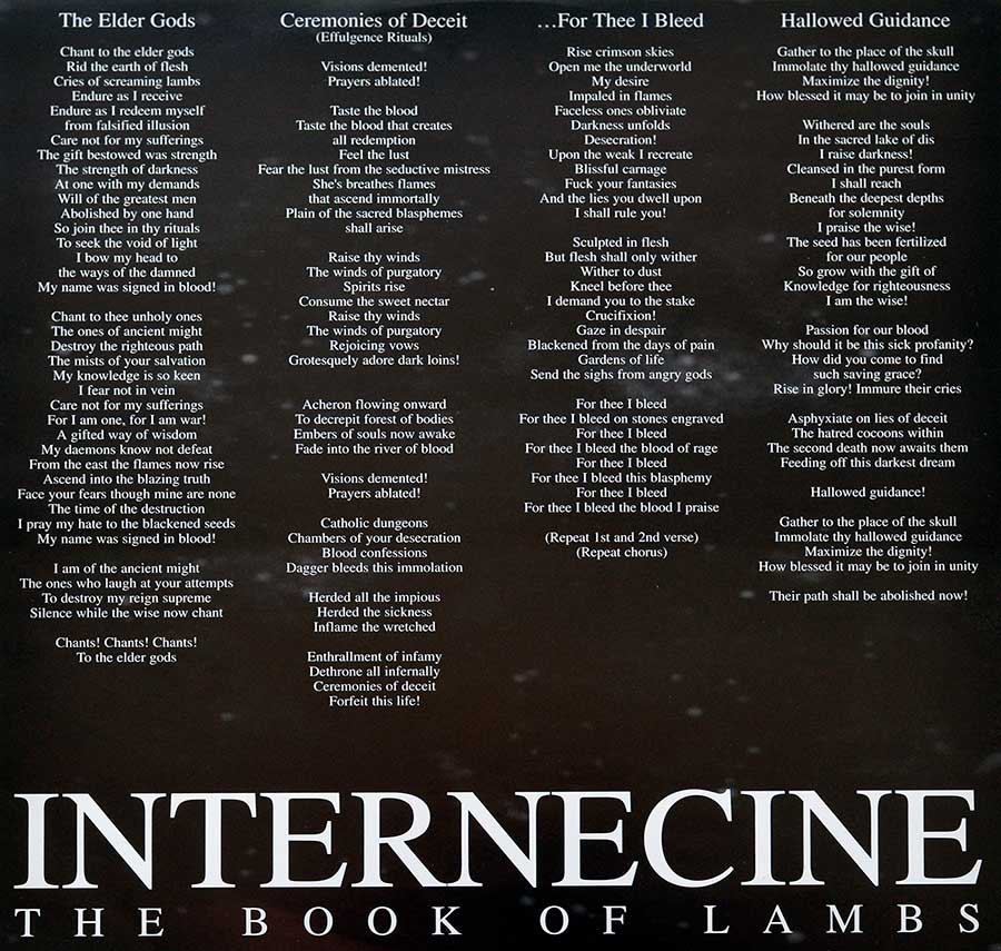 INTERNECINE - The Book of Lambs 12" Vinyl LP Album  custom inner sleeve