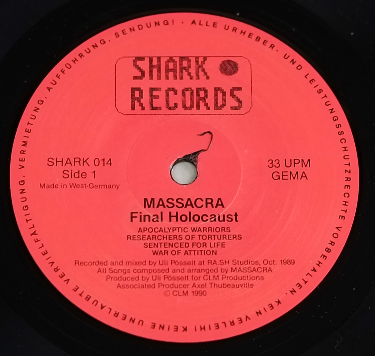 "Final Holocaust by MASSACRA" Red Colour Shark Records Record Label Details: Shark Records SHARK 014 