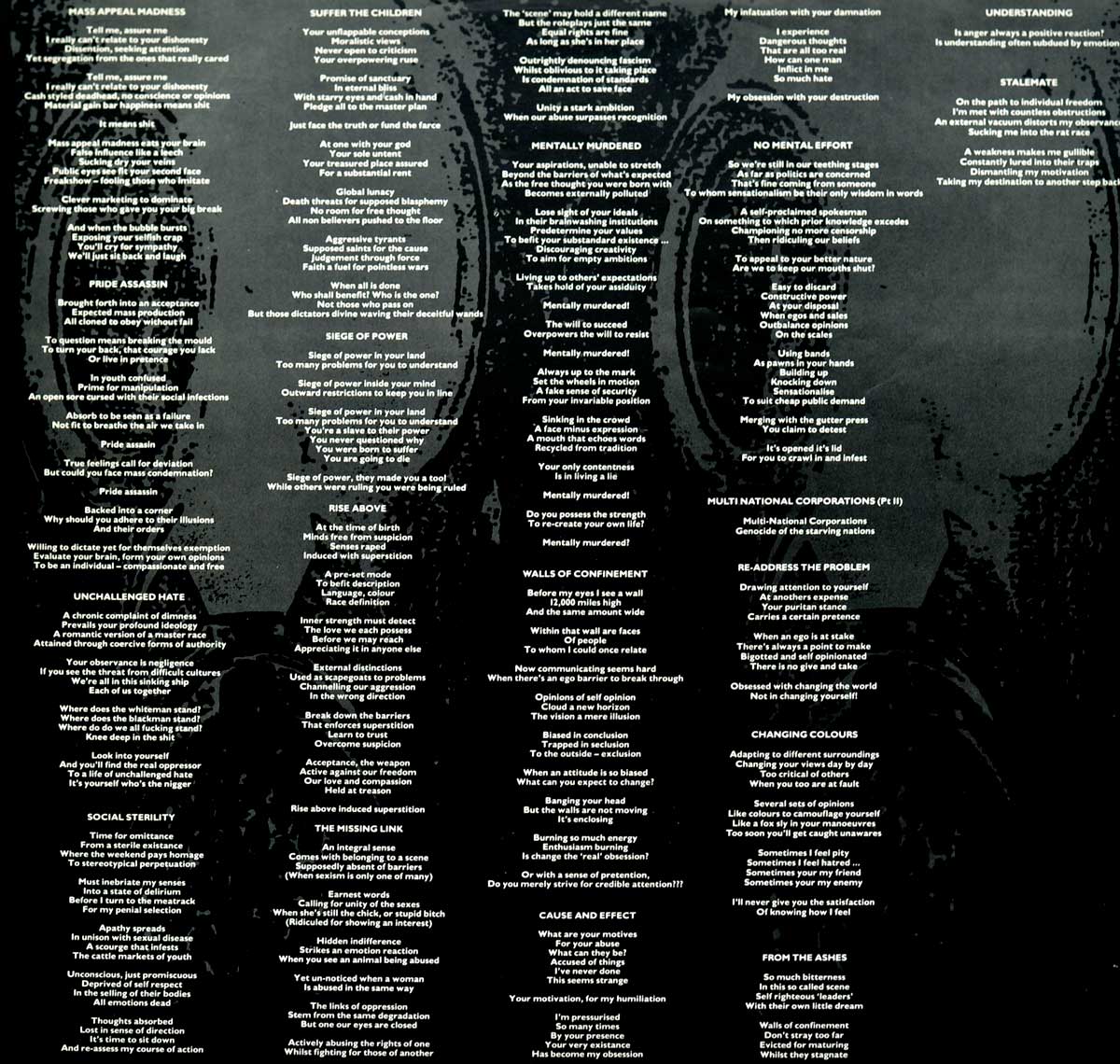 Lyrics and artwork insert of "NAPALM DEATH Death by Manipulation" Album