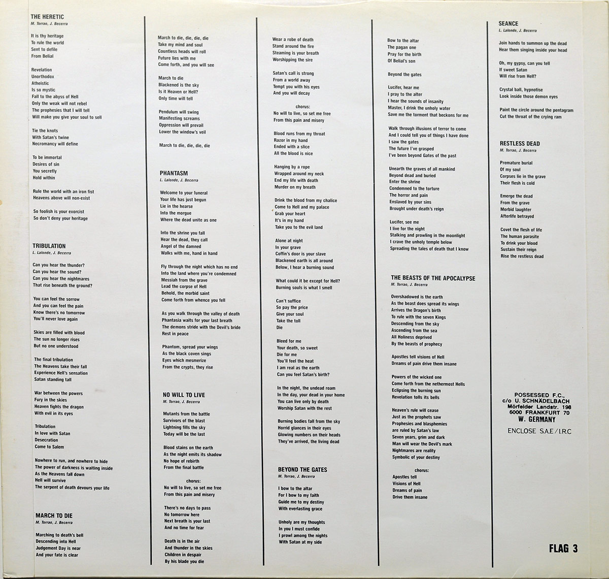 POSSESSED - Beyond the Gates Gatefold Gimmick Cover 12" Vinyl LP Album  custom inner sleeve