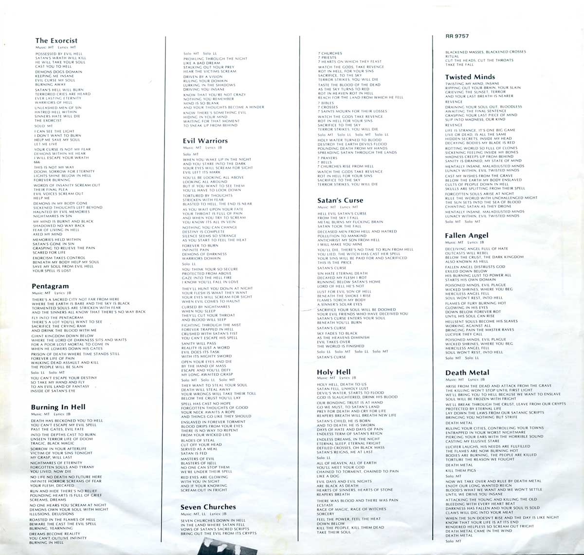High Resolution Photo  of the  Original Custom Inner Sleeve (OIS) #2 of POSSESSED - Seven Churches https://vinyl-records.nl