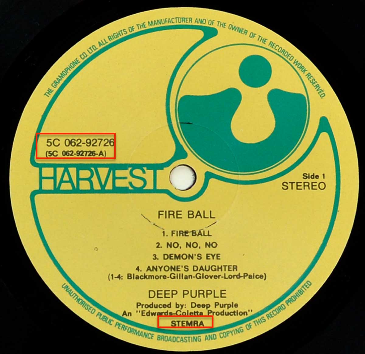 Enlarged High Resolution Photo of the Record's label DEEP PURPLE - Fireball (Netherlands) https://vinyl-records.nl