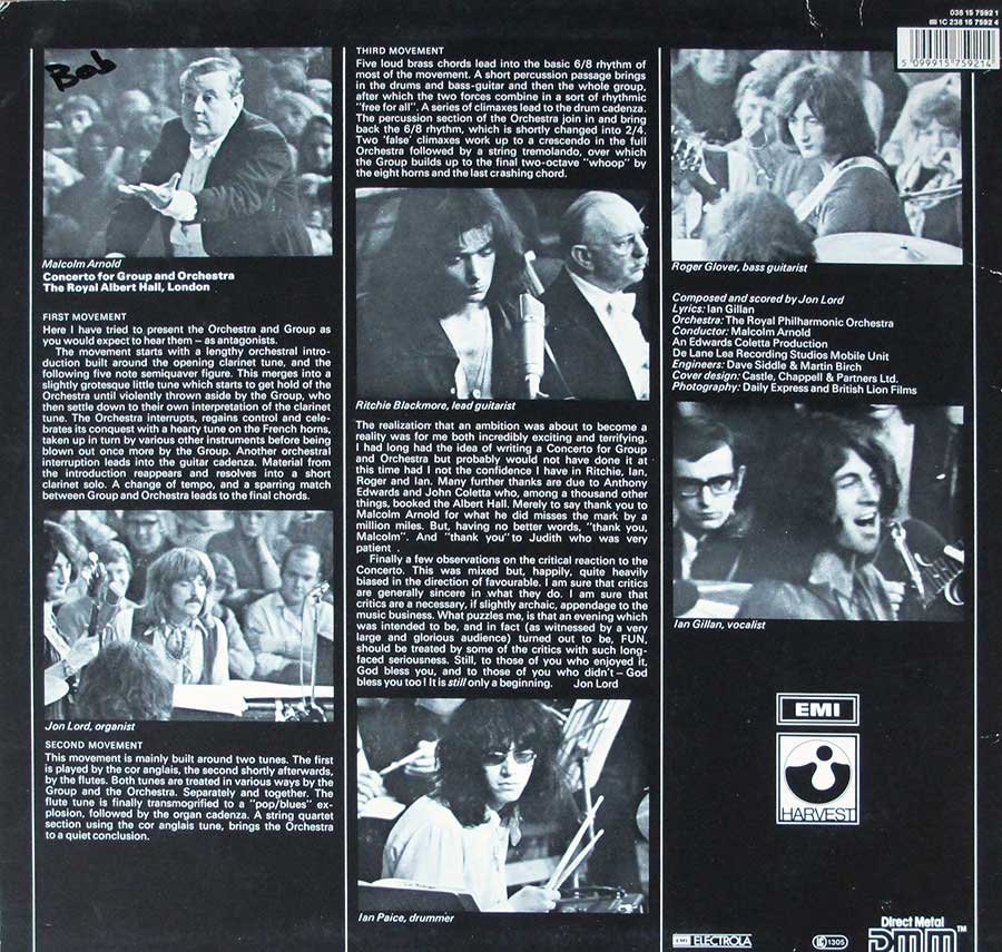 Album Back Cover  Photo of "DEEP PURPLE Live at the Royal Albert Hall