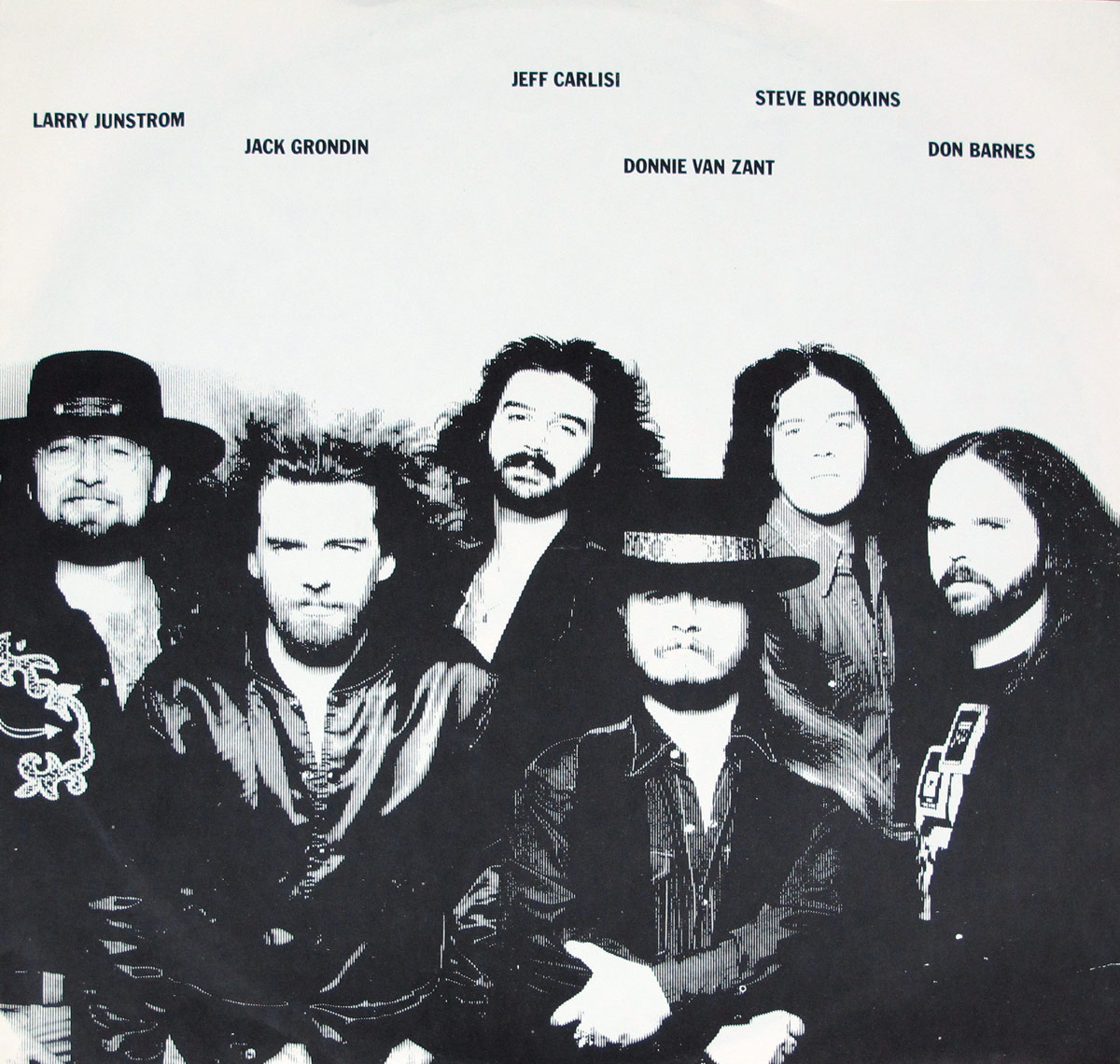Black-and-white photo from the original inner sleeve of 38 SPECIAL's Wild-Eyed Southern Boys album showing the six band members with names printed above their heads.