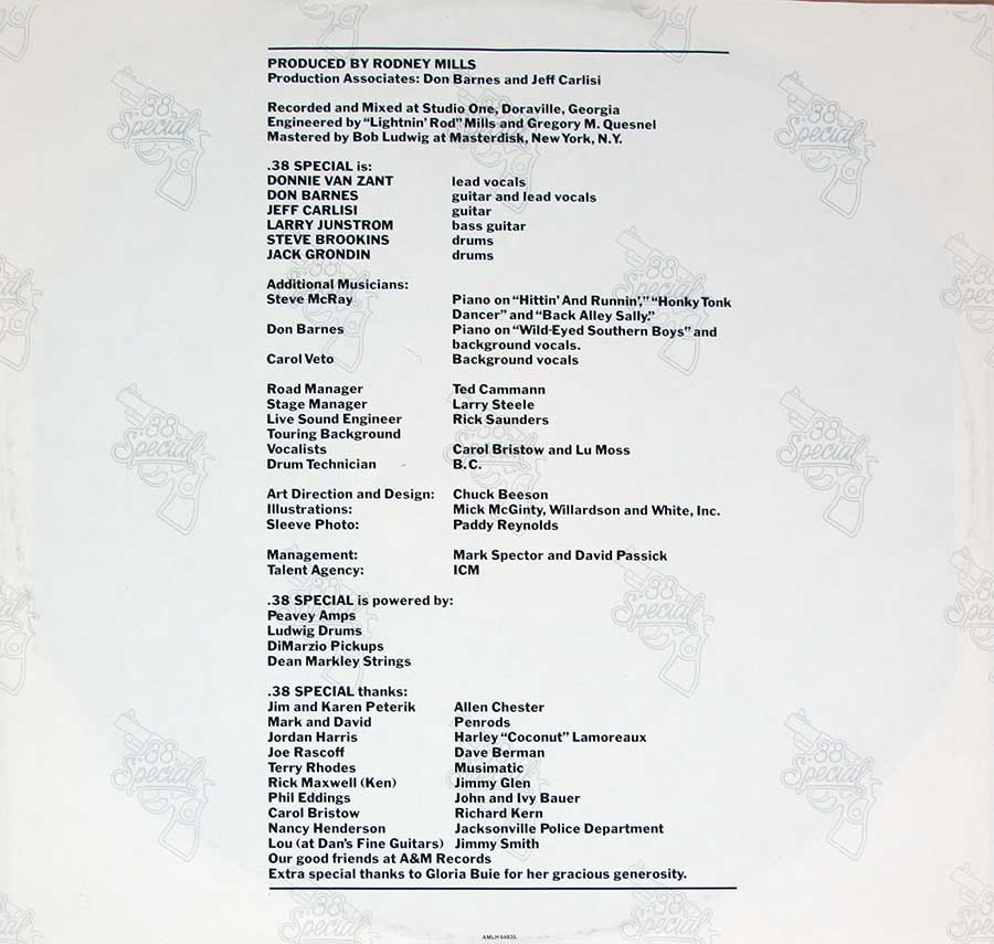Photo Two of the original custom inner sleeve  38 SPECIAL - Wild-Eyed Southern Boys