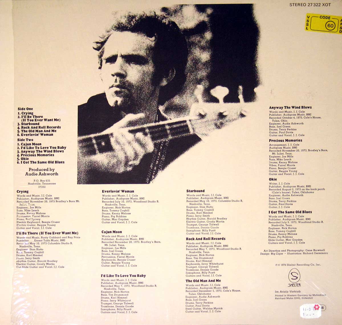 Lyrics on the album back cover the Okie album by J.J. Cale  