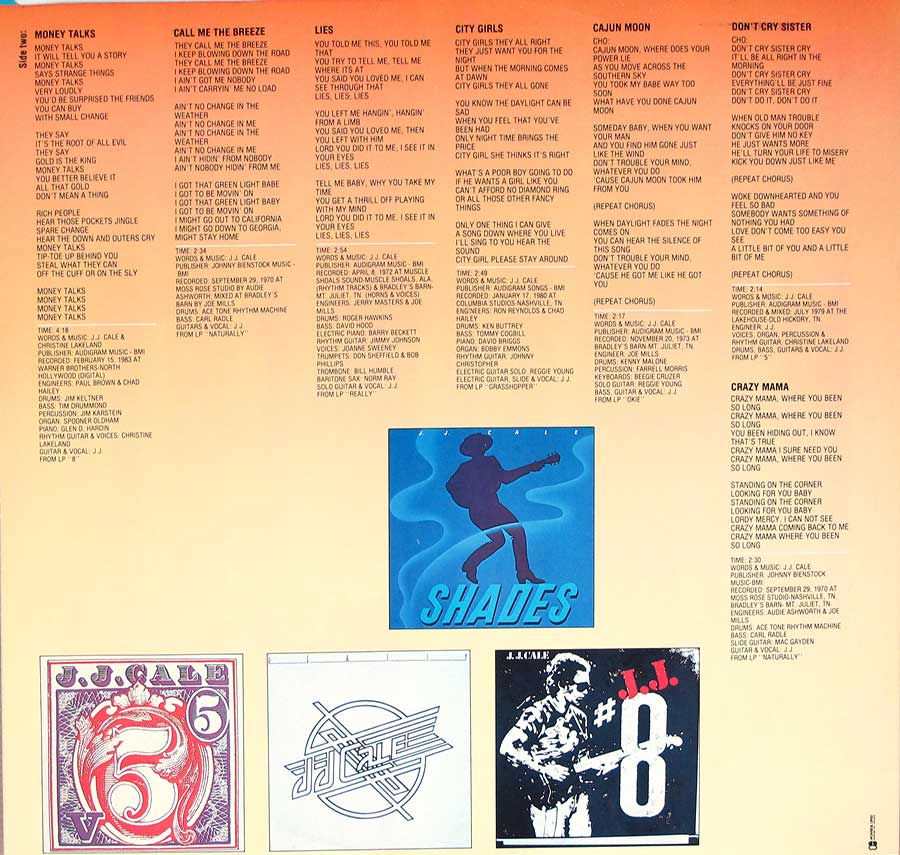 J.J. CALE Special Edition 12" LP Vinyl Album custom inner sleeve
