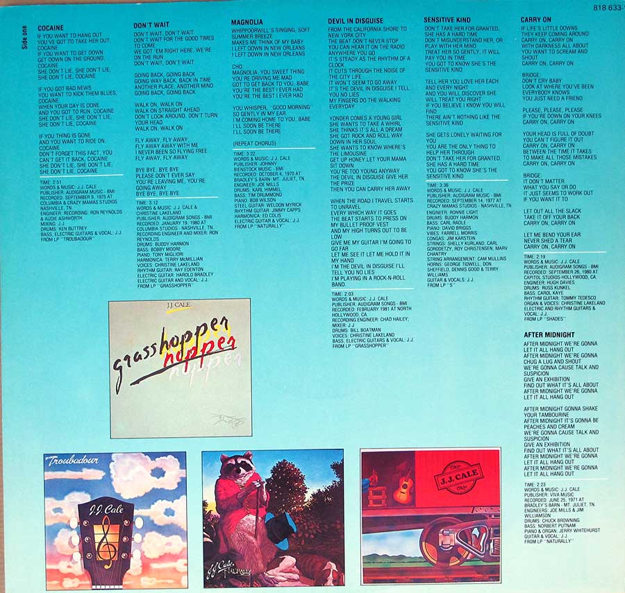 J.J. CALE Special Edition 12" LP Vinyl Album custom inner sleeve