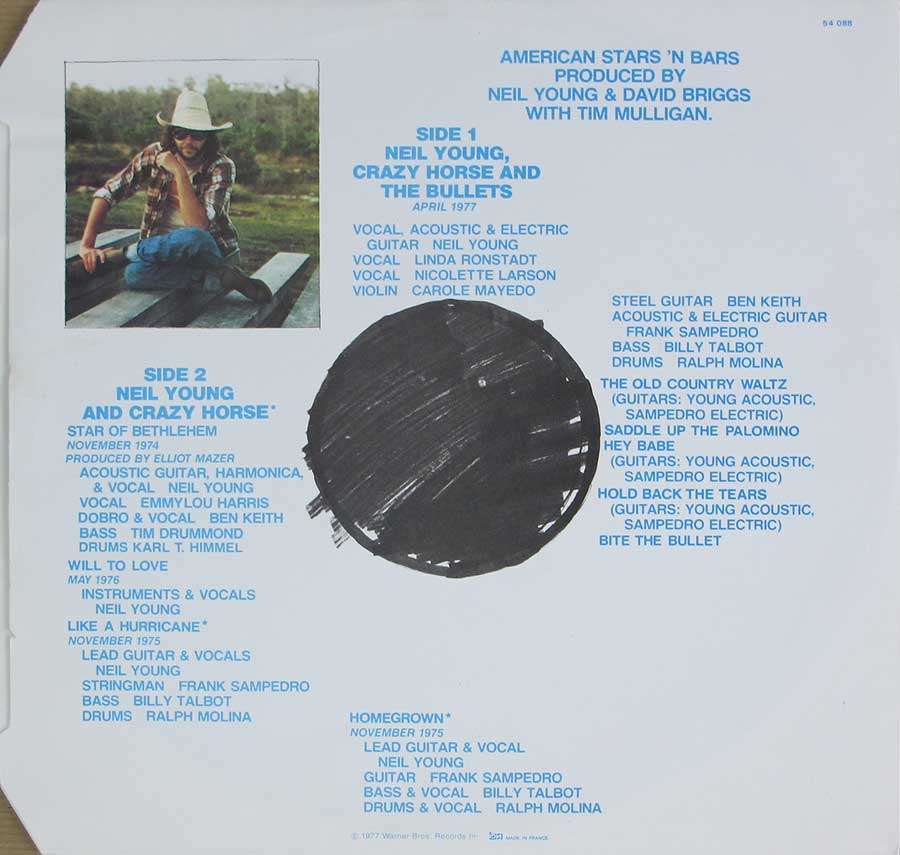 Photo Two of the original custom inner sleeve  NEIL YOUNG - American Stars & Bars 12" LP Vinyl Album