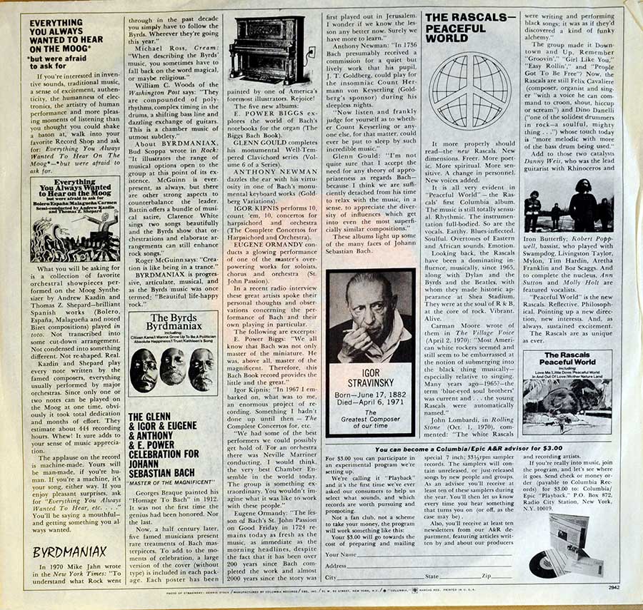 Photo One Of The Original Custom Inner Sleeve BYRDS - Sweetheart of the Rodeo 12" Vinyl LP Album 