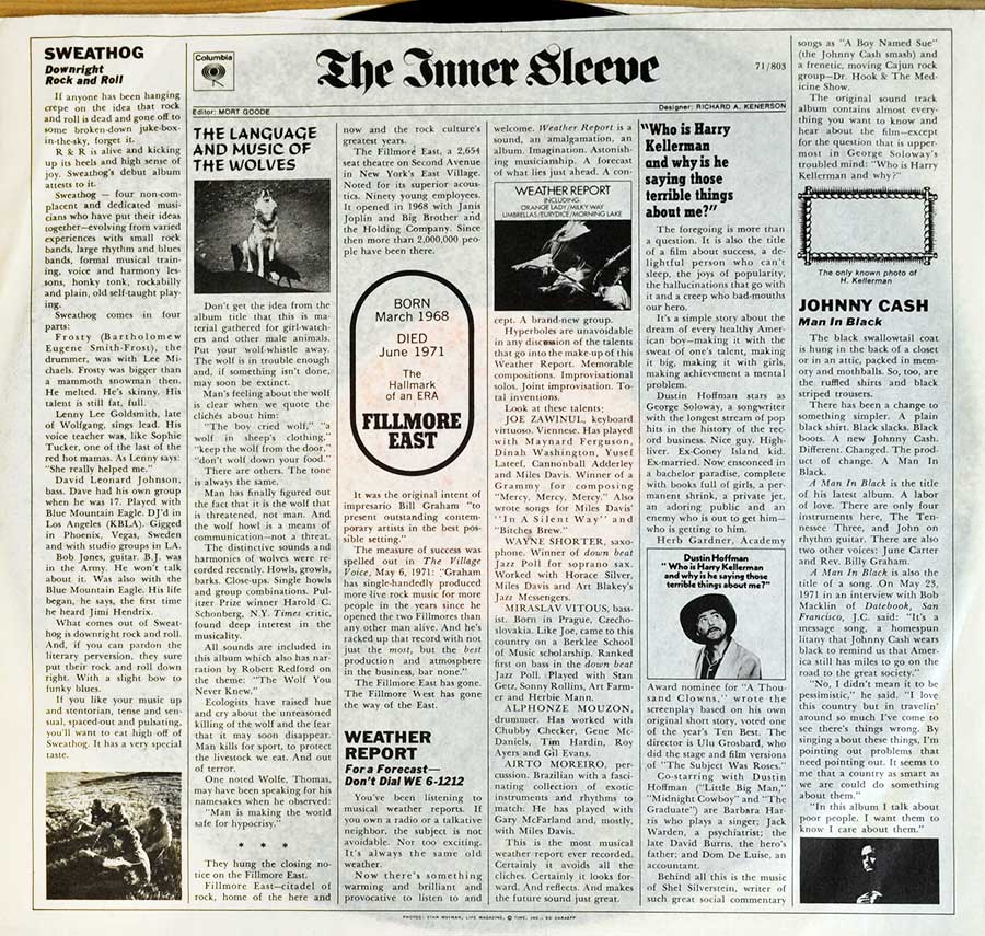 Photo Two of the original custom inner sleeve  BYRDS - Sweetheart of the Rodeo 12" Vinyl LP Album
