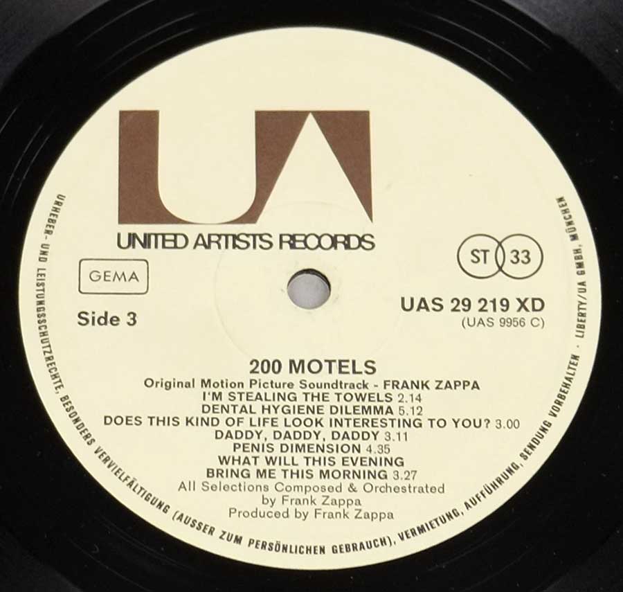 FRANK ZAPPA - 200 Motels GateFold Cover 12" 2LP VINYL Album enlarged record label
