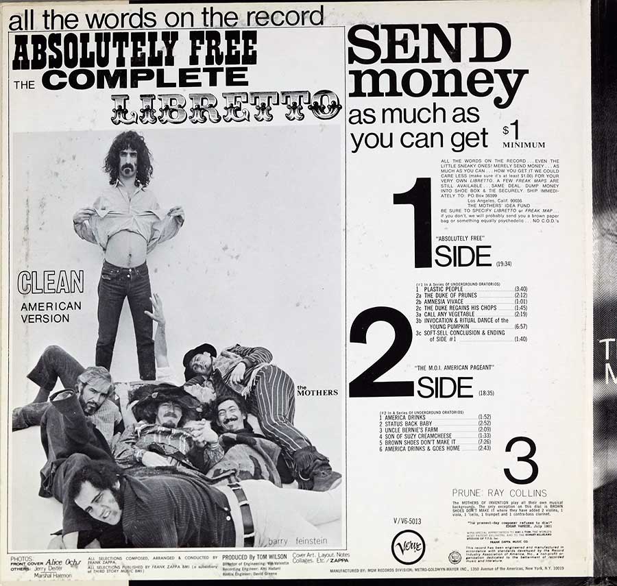 Photo of the left page inside cover MOTHERS OF INVENTION - Absolutely Free 