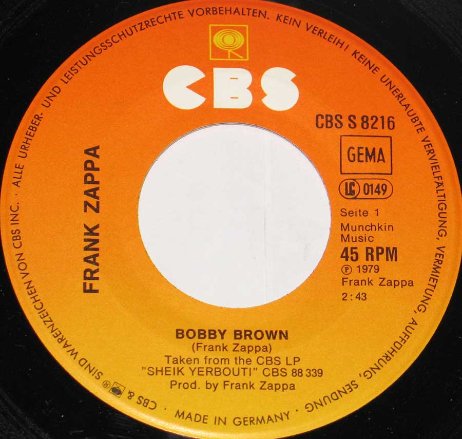 Record Label Details: CBS S 8216  , Made in Germany , Munchkin Music 