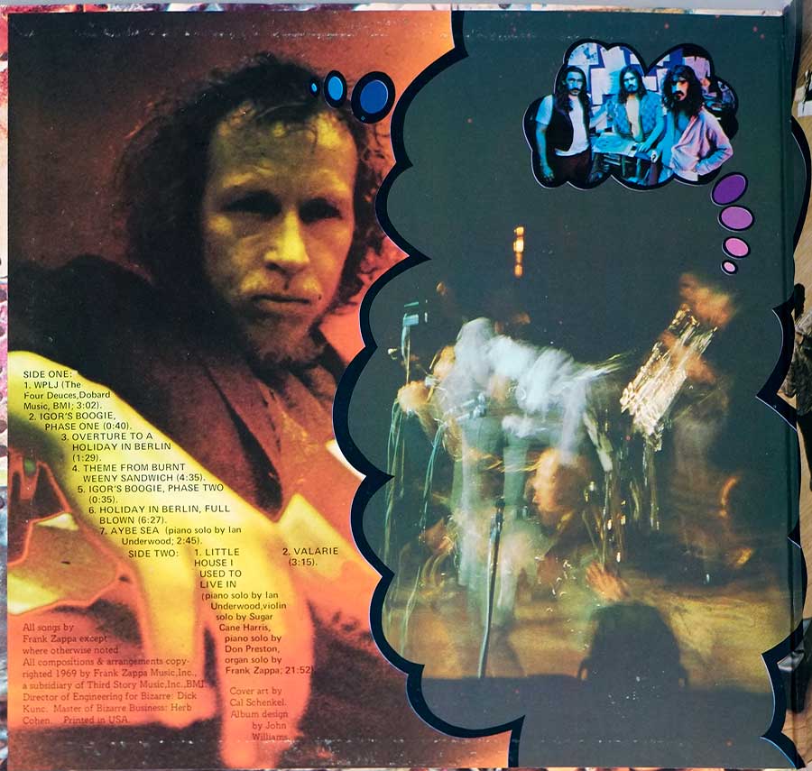 Photo of the left page inside cover MOTHERS OF INVENTION BURNT WEENY SANDWICH USA RS 6370 BLUE BIZARRE FOC 