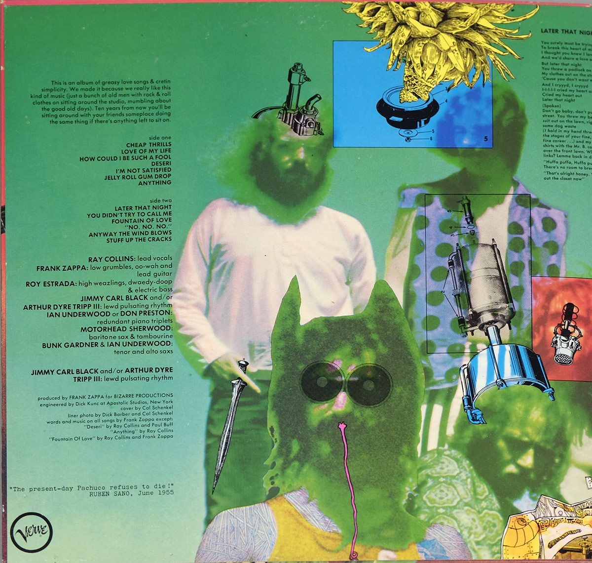 Photo of the left page inside cover MOTHERS OF INVENTION - CRUISING WITH RUBEN & THE JETS UK 