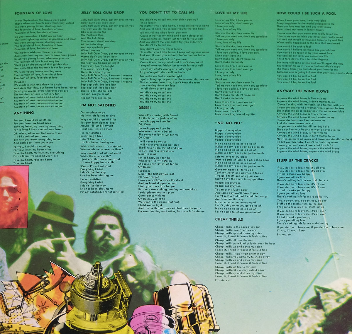 Photo of the right page inside cover MOTHERS OF INVENTION - CRUISING WITH RUBEN & THE JETS UK 