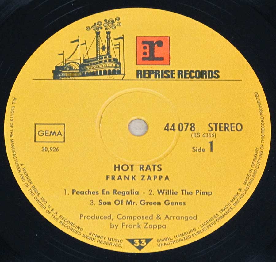 Record Label Details: Yellow Colour and Steamboat Logo Reprise Records 44 078 RS 6356 30,926 , GEMA 