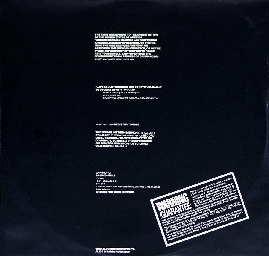Photo One Of The Original Custom Inner Sleeve FRANK ZAPPA MEETS THE MOTHERS OF PREVENTION USA 12" LP VINYL  