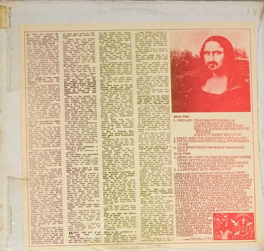 FRANK ZAPPA & MOTHERS OF INVENTION - Poot Face Booogie 12" LP VINYL 
 back cover