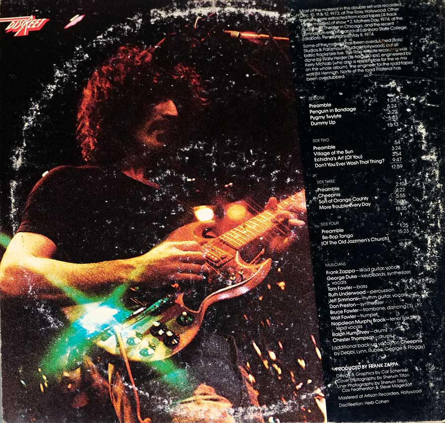FRANK ZAPPA & MOTHERS OF INVENTION - Roxy & Elsewhere USA 1ST Pressing Gatefold 2LP 12" VINYL Album back cover