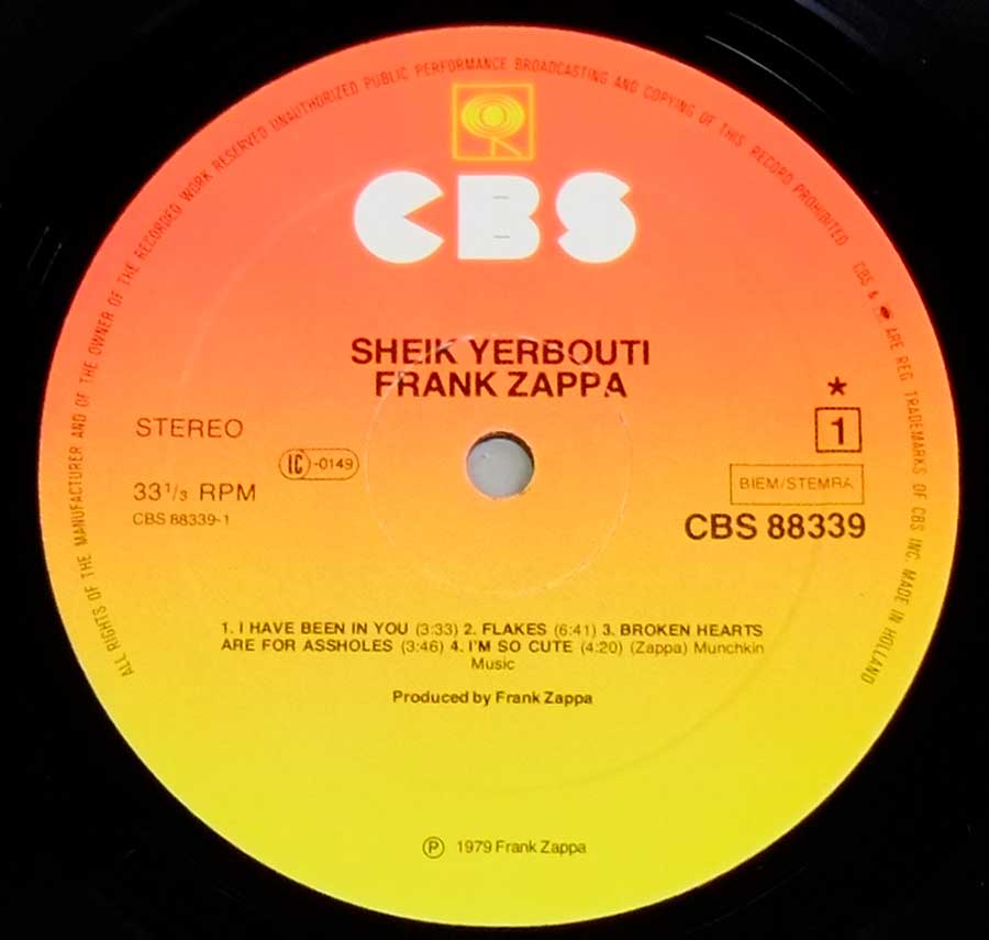 FRANK ZAPPA - Sheik Yerbouti Holland Release Gatefold 2LP 12" VINYL Album enlarged record label