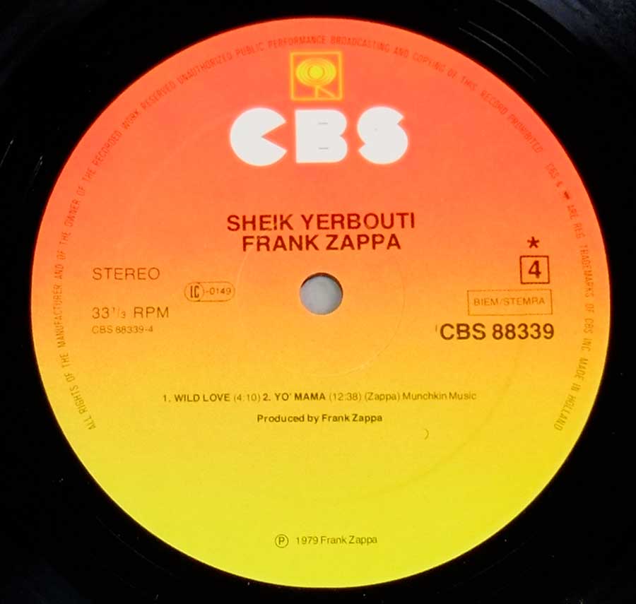 FRANK ZAPPA - Sheik Yerbouti Holland Release Gatefold 2LP 12" VINYL Album enlarged record label