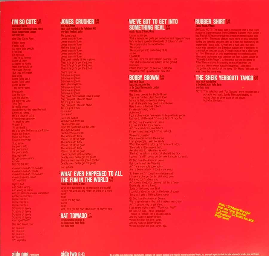 FRANK ZAPPA - Sheik Yerbouti Holland Release Gatefold 2LP 12" VINYL Album custom inner sleeve