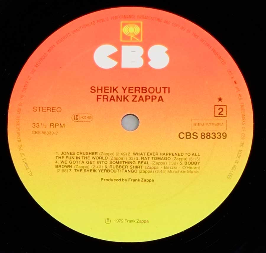 FRANK ZAPPA - Sheik Yerbouti Holland Release Gatefold 2LP 12" VINYL Album enlarged record label