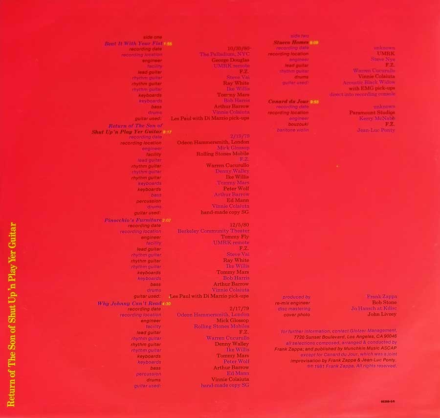 FRANK ZAPPA - Shut Up 'N Play Yer Guitar 3LP BOX-SET 12" VINYL  custom inner sleeve