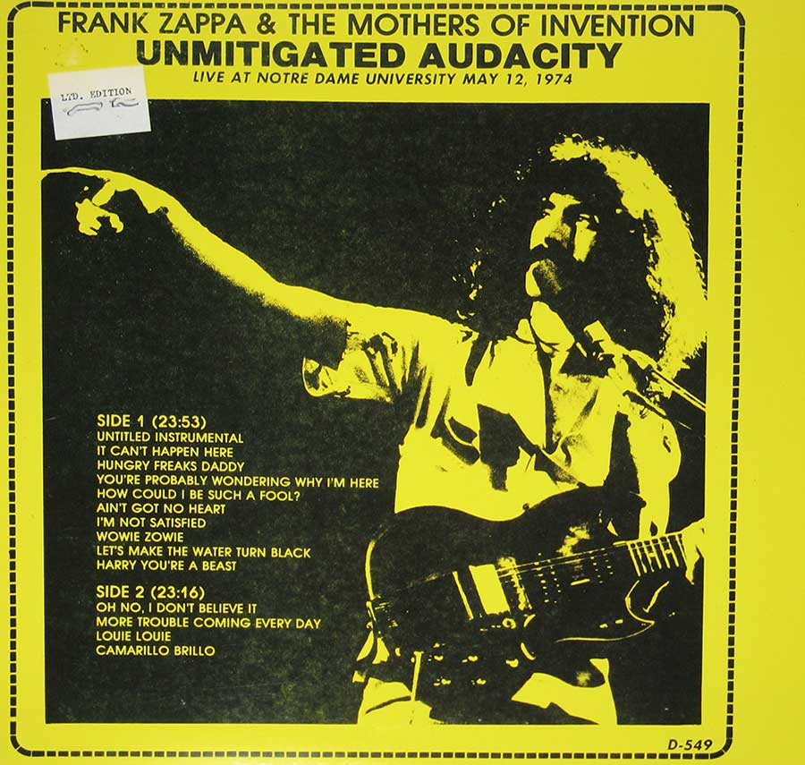 FRANK ZAPPA & MOTHERS OF INVENTION - Unmitigated Audacity 12"Vinyl LP Album album front cover