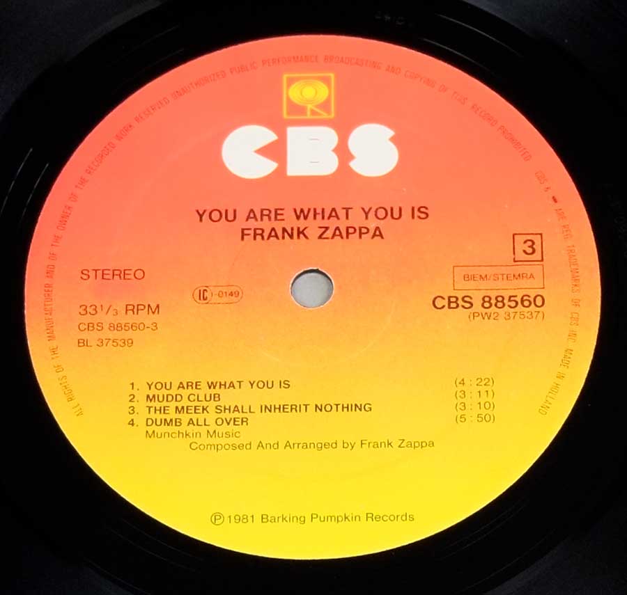 FRANK ZAPPA - You Are What You Is Gatefold 2LP 12" DLP VINYL Album  enlarged record label