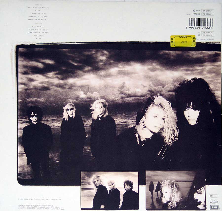 HEART - Bad Animals with Wilson sisters DMM 12" Vinyl LP Album album back cover